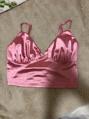 Pink Satin top with rhinestone heart